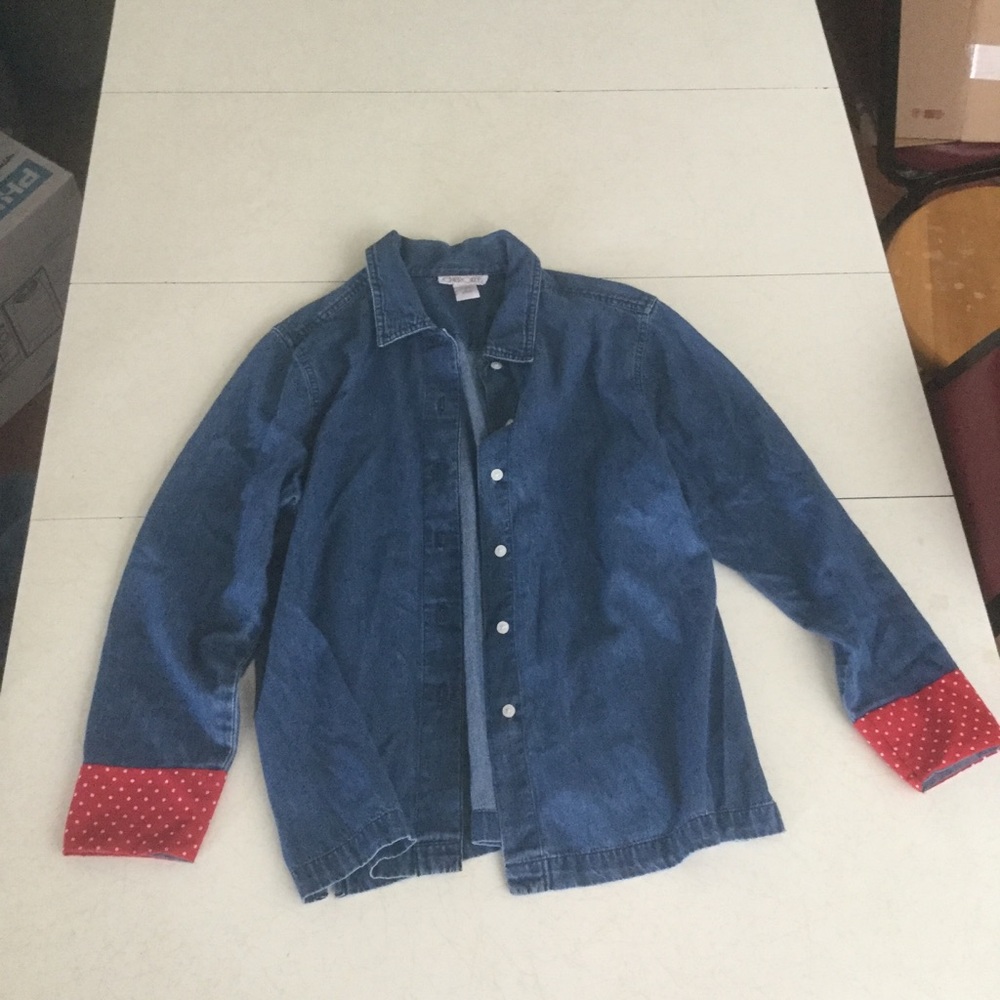 Cherokee Red White Polka Dot Cuff Jean Jacket Size Large Western Outdoor Picnic